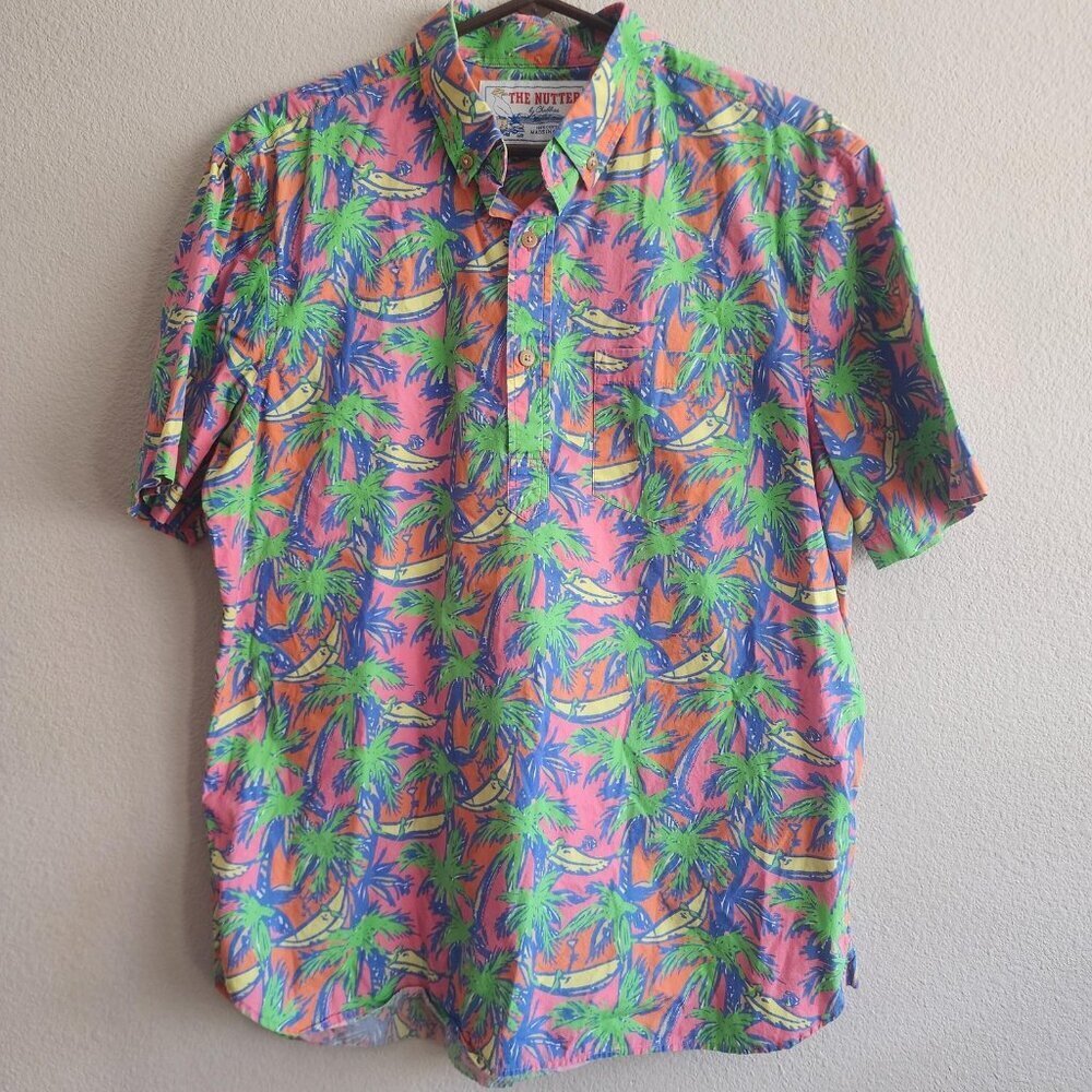 Chubbies The Nutter Shirt Mens Large Pink Orange Palm Tree Banana Hawaiian Fun